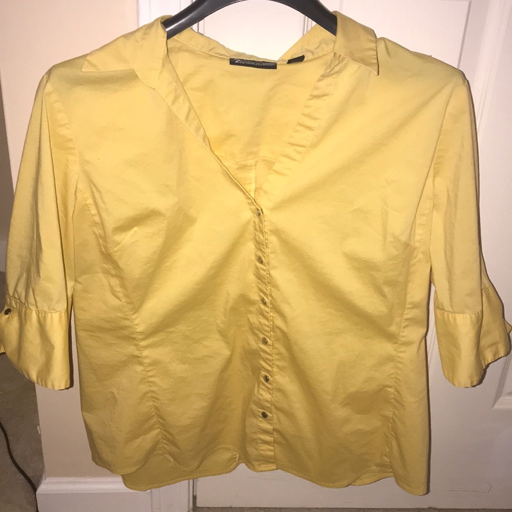 New York & Company Yellow and Red Button up Shirt